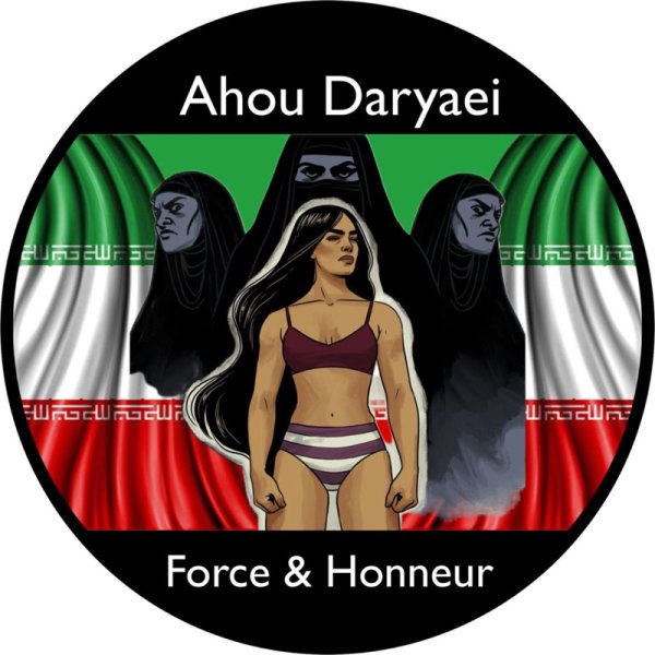  - Tract numérique de soutien à l'étudiante iranienne Ahou Daryaei qui s'était promenée devant son université en sous-vêtement en signe de protestation contre la répression antiféministe des mollahs. Ces derniers l'ont internée dans un asile psychiatrique, à la manière de l'URSS sous Brejnev.